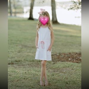 James & Lottie Sleeveless White Dress with Pink Trim (Size 7)